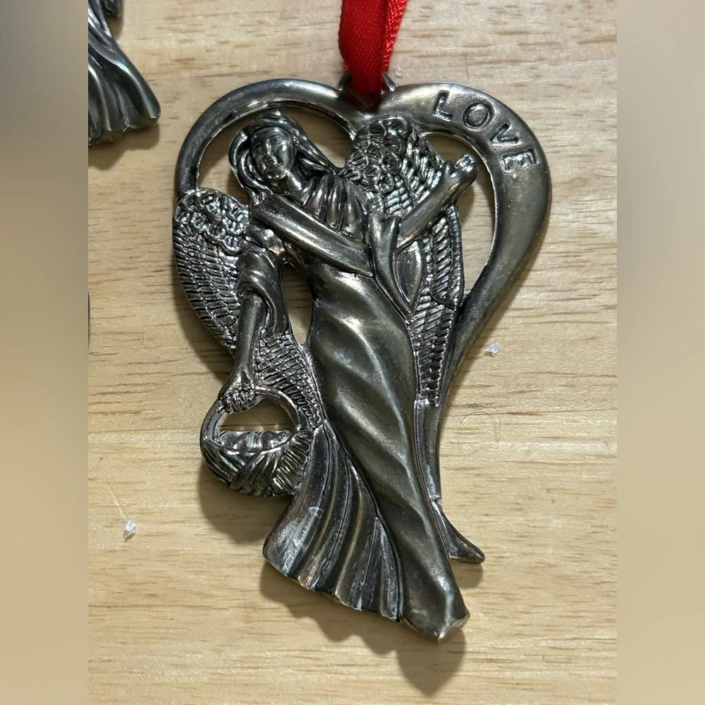 Lenox Set 3 Silver Plated Christmas Angels Ornaments Hope Peace Love No Box